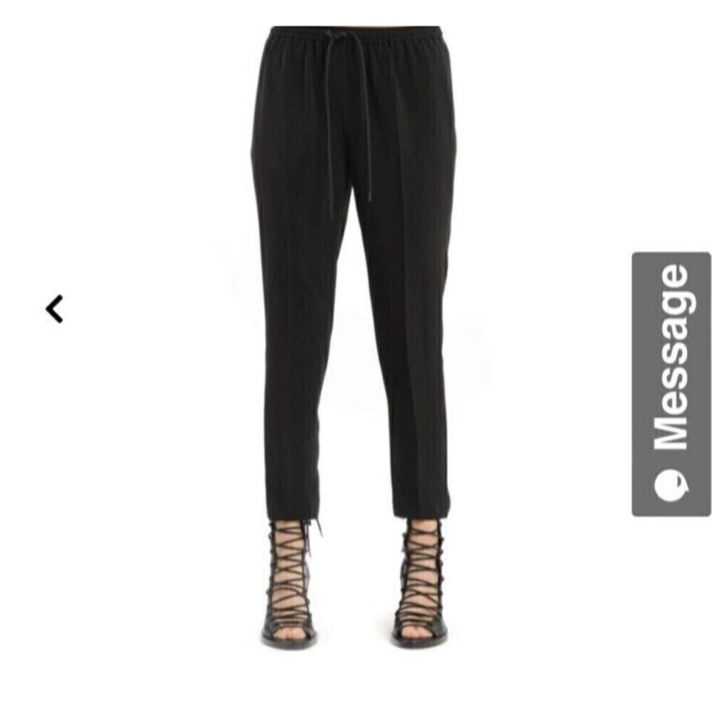 Alexander WANG Black Crepe Drawstring Relaxed Straight Leg Trouser Casual Sz 10